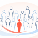 Thirteen abstract human figures, with one highlighted in coral, representing that approximately one in 13 people experienced domestic abuse in England and Wales in the year ending March 2025.